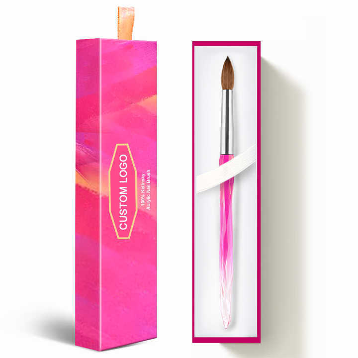 USA #2-18 Kolinsky Professional Pure Acrylic Brushes Pink Crystal Handle Nail Art Crimped Acrylic Brush