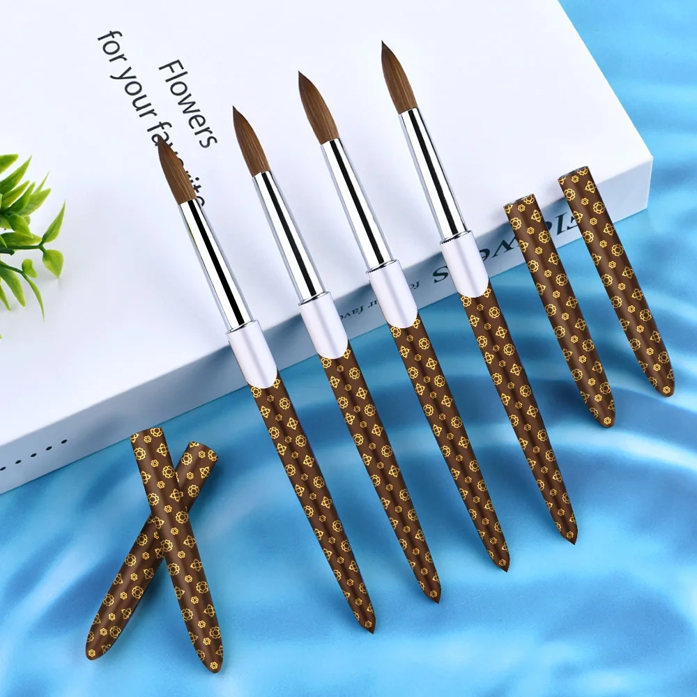 Latest Fashion Nail Brushes Wholesale Metal Handle Crimped Round Number 8 10 12 14 16 18 Acrylic Brush Kolinsky High Quality
