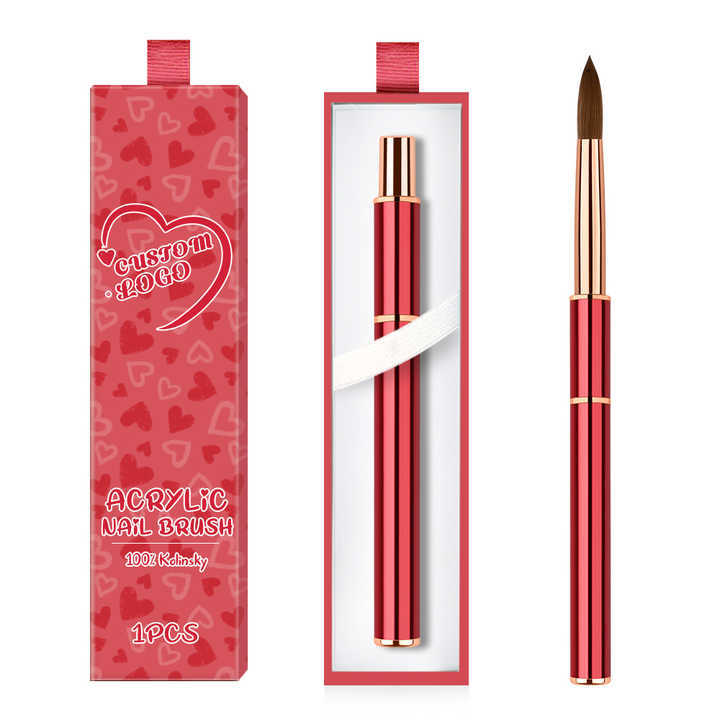 Luxury Acrylic Nail Brush Custom Logo Red Handle Rose Gold Ferrule High Quality Kolinsky Acrylic Nail Brush