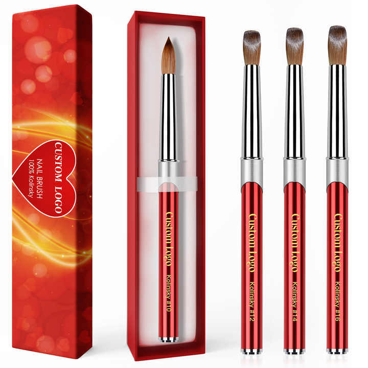 Luxury 2025 Red Metal Handle Germany 100% Kolinsky Hair Nails Brush Art Nail Acrylic Brush
