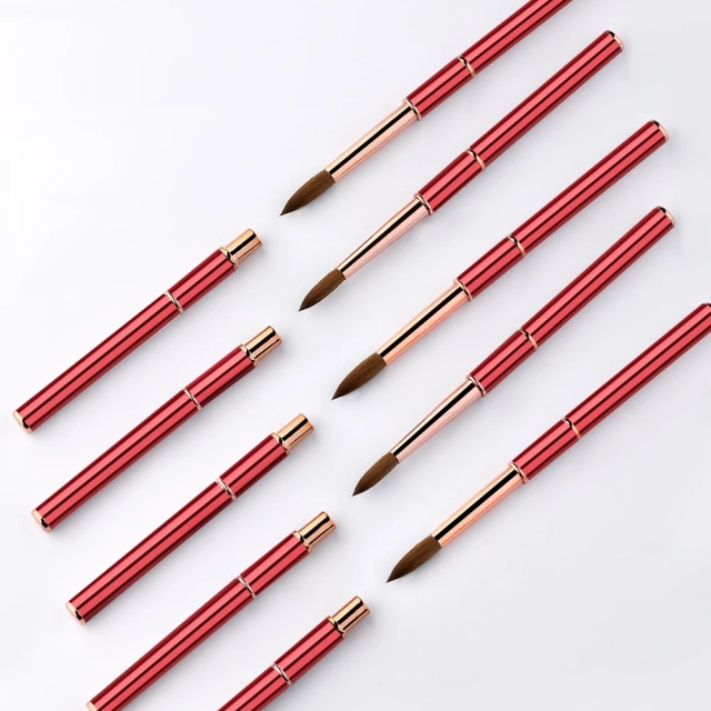 Luxury Acrylic Nail Brush Custom Logo Red Handle Rose Gold Ferrule High Quality Kolinsky Acrylic Nail Brush