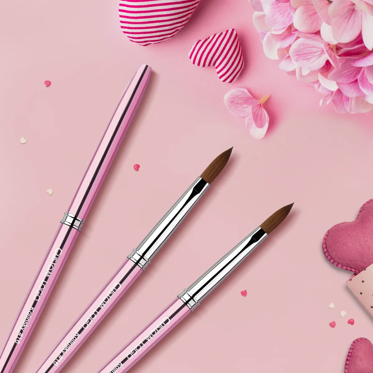 New Arrivals Rose Pink Metal Handle Custom Logo Professional Acrylic Kolinsky Nail Brush