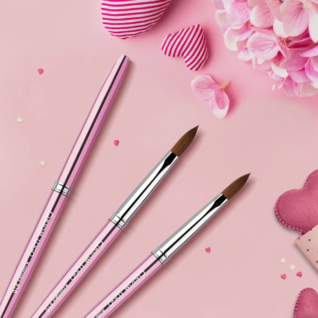 New Arrivals Rose Pink Metal Handle Custom Logo Professional Acrylic Kolinsky Nail Brush