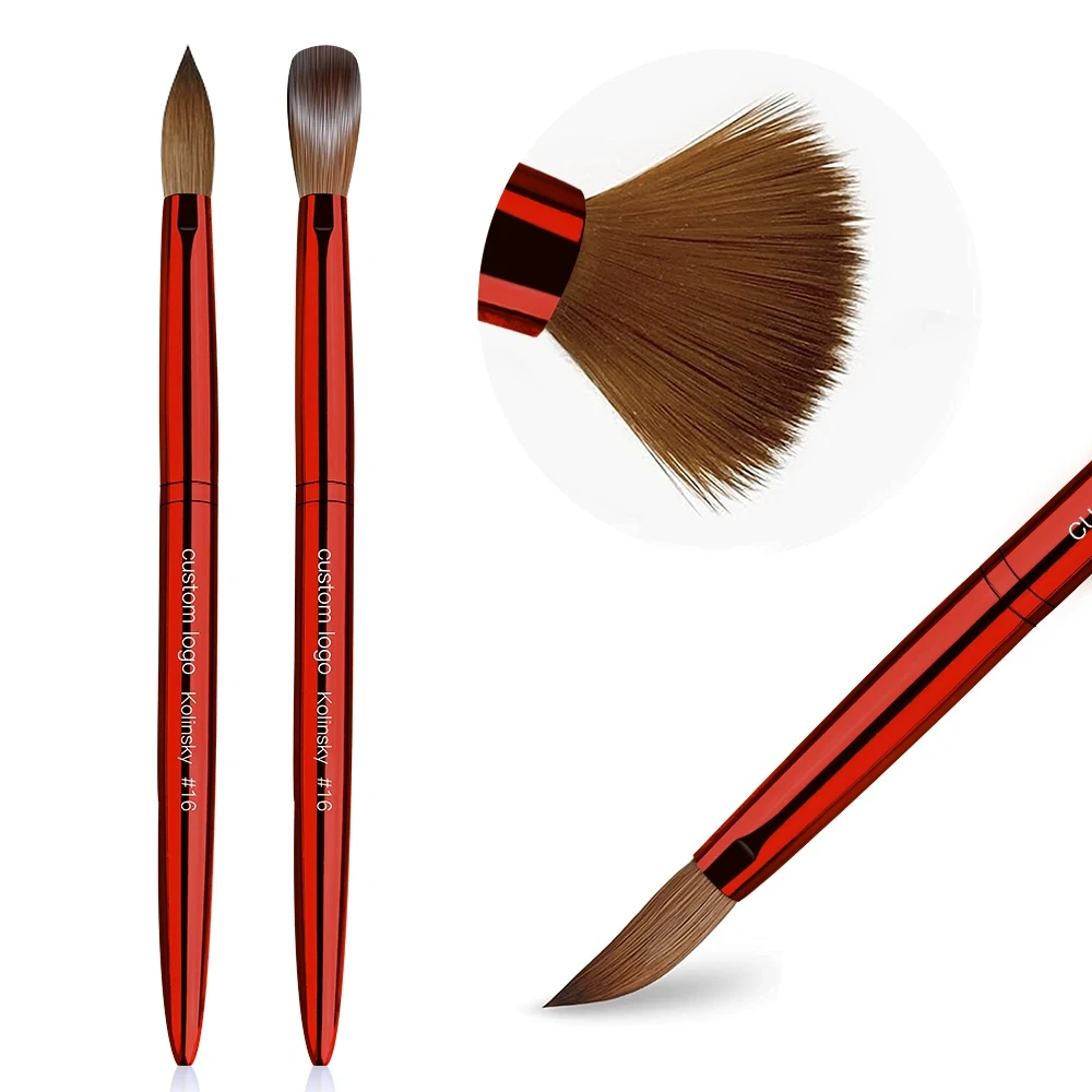 Luxury Acrylic Brush USA Size Classics Red Metal High Quality Custom 100% Kolinsky Acrylic Nail Brush