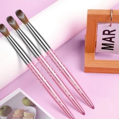 Customized Pink Metal Handle Flat/Oval Hair Shape Handmade 100% Pure Kolinsky Brush for Acrylic Nails