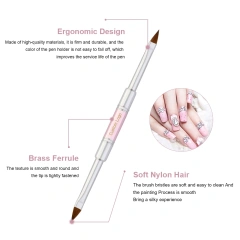 Wholesale OEM Packaging Sliver Ferrule Double-end Crimped Pink 100% Kolinsky Acrylic 3D Nail Art Brush Size 4