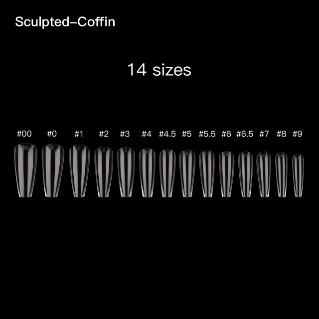 364Pcs False Nails Wholesale French Tip Clear Long Sculpted Coffin Nail Tips 14 Sizes