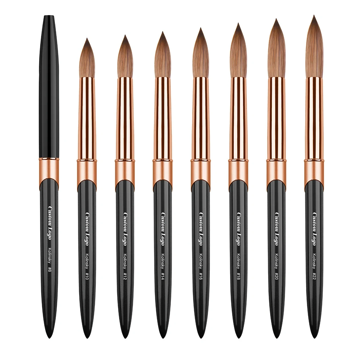 High Quality 100% Kolinsky Hair Black Metal Rose Gold Ferrule Kolinsky Nail Brush Nail Acrylic Brush
