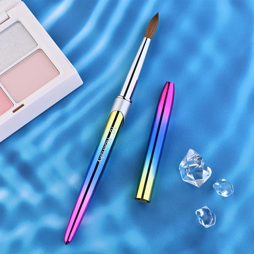Top Quality Custom Hoody Logo Rainbow Metal Handle 100% Pure Kolinsky Germany Acrylic Nail Brush for Acrylic Nails