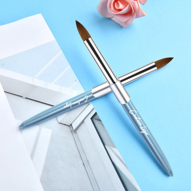 USA Top Quality Acrylic Brush Metal Kolinsky Box Blue Color Private Logo Original Kolinsky Nail Brush for Nails 10