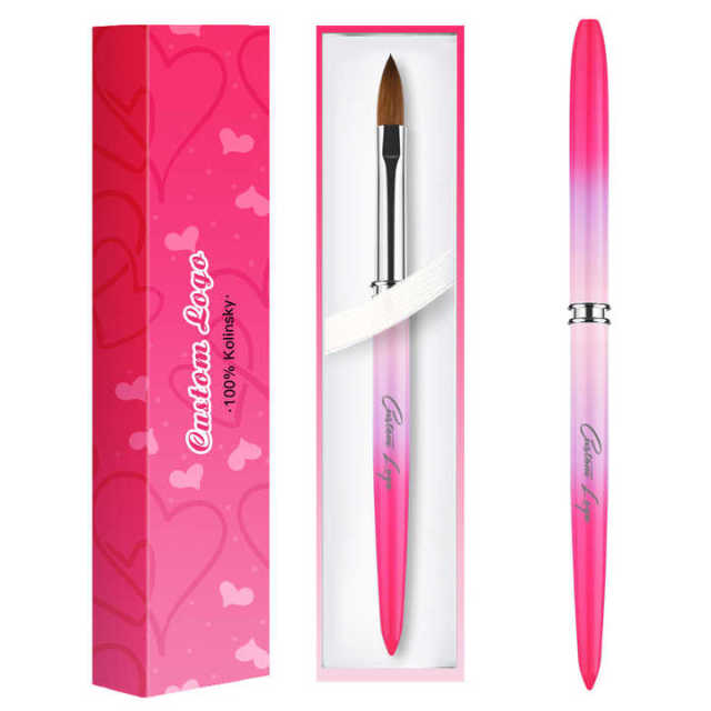 New Color Acrylic Nail Brush Custom Luxury Pink Gradient Metal Kolinsky Acrylic Nail Brush