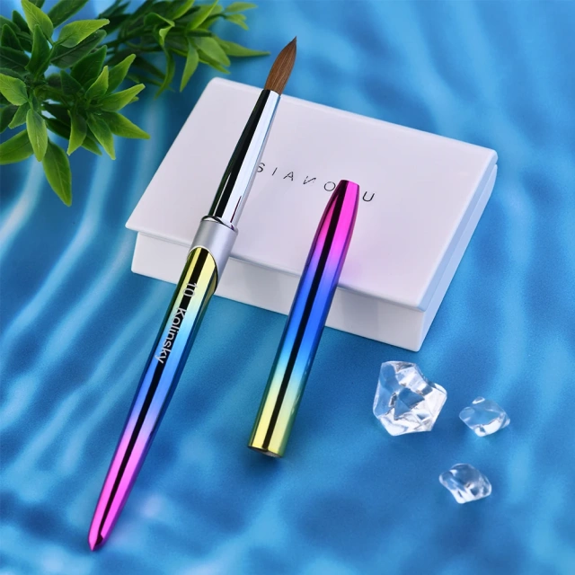 Top Quality Custom Hoody Logo Rainbow Metal Handle 100% Pure Kolinsky Germany Acrylic Nail Brush for Acrylic Nails