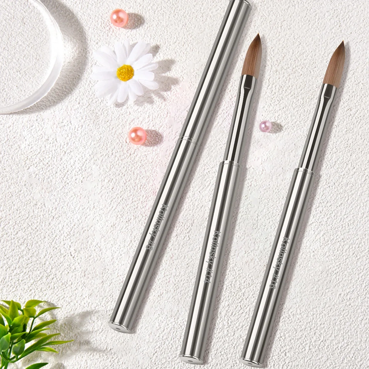 Hot Selling Silver Metal Nail 100% Kolinsky Hair Brush Acrylic Pen Siberian Sable Watercolor Brush Set Custom LOGO #16