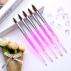 USA #2-18 Kolinsky Professional Pure Acrylic Brushes Pink Crystal Handle Nail Art Crimped Acrylic Brush
