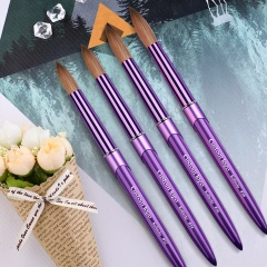 Nail Supplies Manufacturers Purple Color Custom Logo High Quality 100% Oval Shape Kolinsky Brush for Acrylic Nails