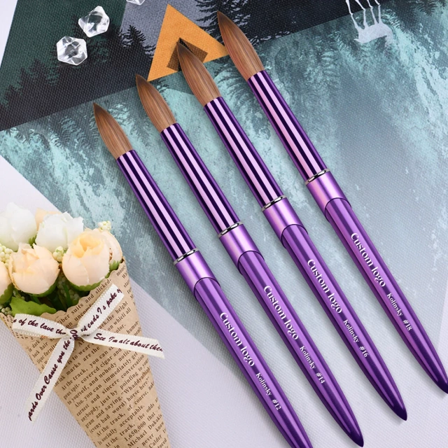 Nail Supplies Manufacturers Purple Color Custom Logo High Quality 100% Oval Shape Kolinsky Brush for Acrylic Nails