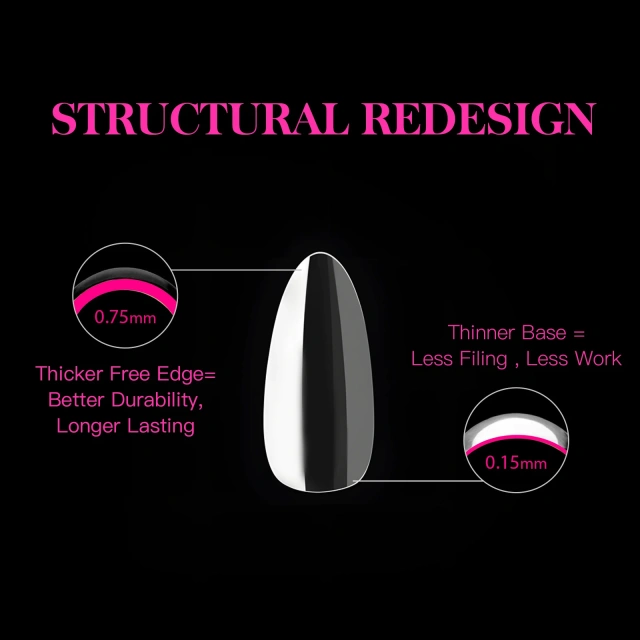 Popular PMMA Clear Almond XS/S/M/L Full Cover Nail Tips Custom Label 14 Sizes Nail Extension  602pcs Soft Gel Nail Tip