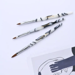 Wholesale 3d Crimped Custom Logo Marble Acrylic Handle 100% Kolinsky Hair 3D Nail Brush for #2 #4 #6