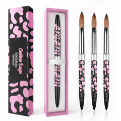 Handmade Acrylic Nail Brush Cow Black Leopard Printing Metal Salon Nail Beauty Pure Kolinsky Nail Brush