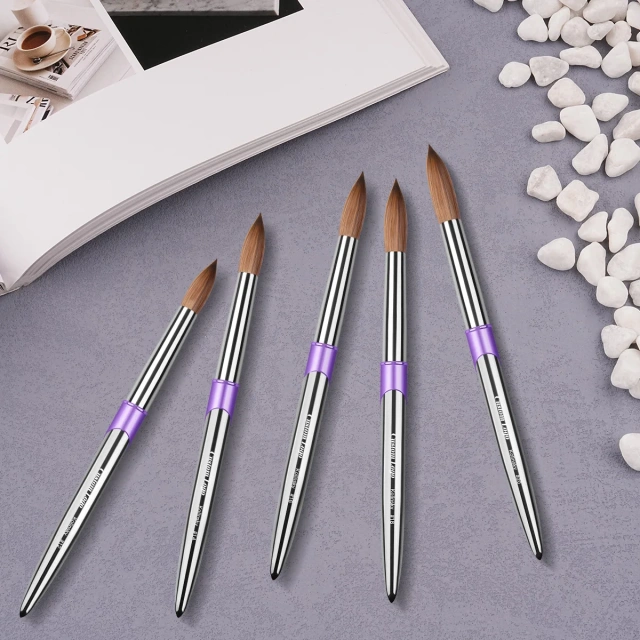 Fashion 100% Kolinsky Nails Brush Custom Anti-monomer Silver Metal USA Size Nails Brush Acrylic Kolinsky