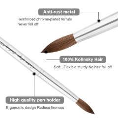 FUUMUUI New Arrival Kolinsky Nail Brushes Wholesale Silver Metal Handle Private Label Acrylic Brush for Nails Kolinsky Hair