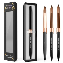 High Quality 100% Kolinsky Hair Black Metal Rose Gold Ferrule Kolinsky Nail Brush Nail Acrylic Brush