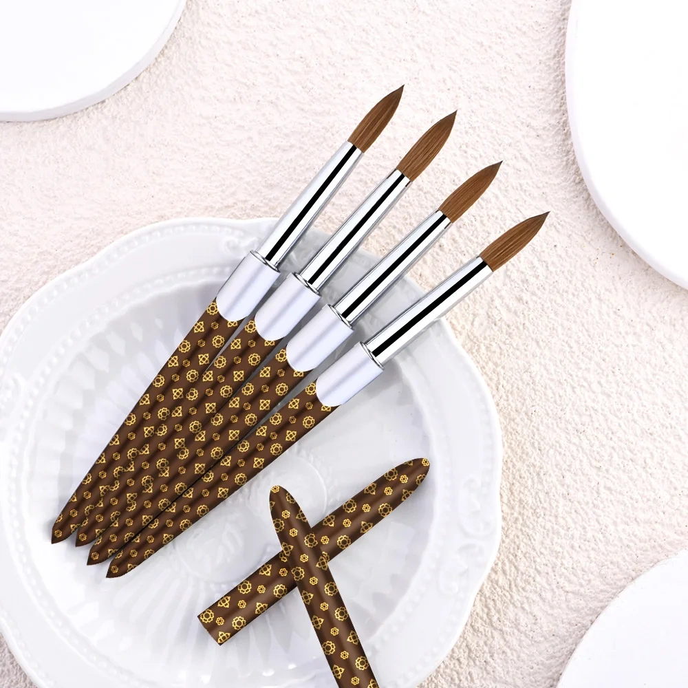 Latest Fashion Nail Brushes Wholesale Metal Handle Crimped Round Number 8 10 12 14 16 18 Acrylic Brush Kolinsky High Quality
