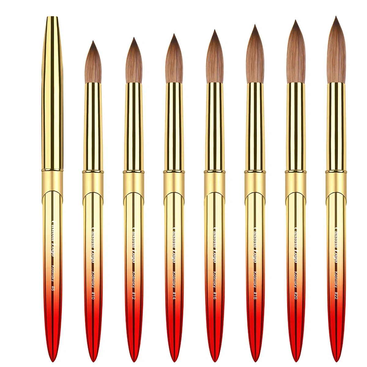 Premium 100% Kolinsky Nails Brush Gold Red Gradient Crimped #8-#22 Custom Logo Nail Acrylic Brush