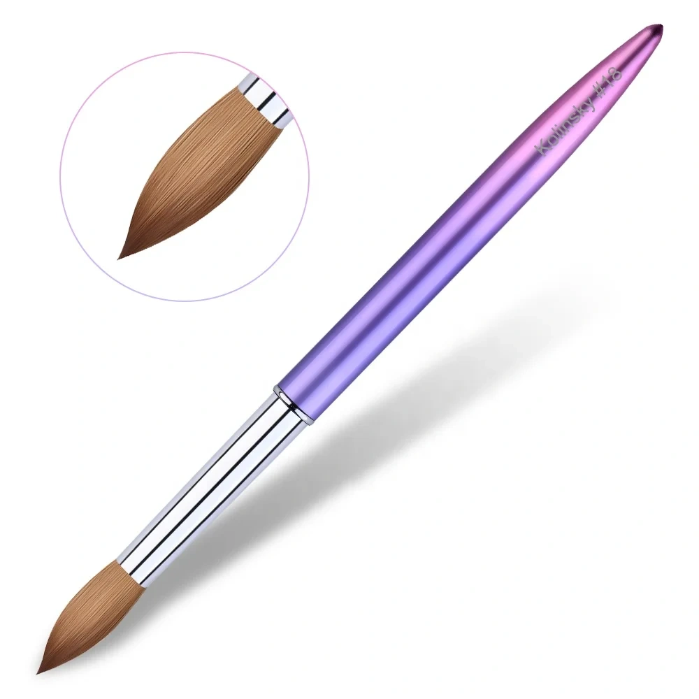 Popular Nail Supply Luxury Purple Metal Custom Acrylic Round Pure Beauty Pincel Kolinsky 100 Sable Nail Brush Set with Box #8-16