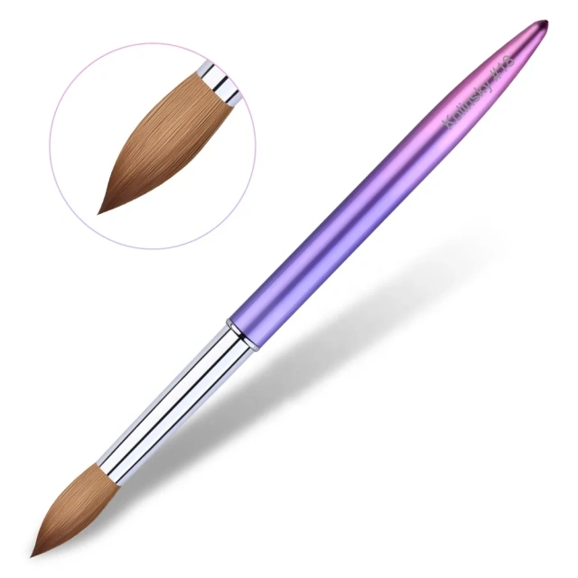 Popular Nail Supply Luxury Purple Metal Custom Acrylic Round Pure Beauty Pincel Kolinsky 100 Sable Nail Brush Set with Box #8-16