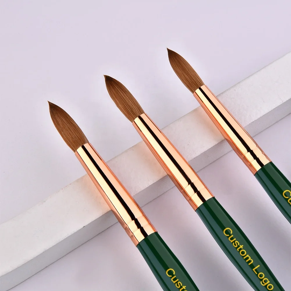 Best USA Size 12/14/16/18/20 Nail Brush Kolinsky Round /Oval Acrylic Nail Brush with Green Wooden Handle for Custom Logo