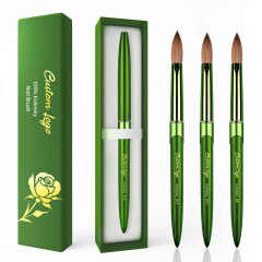 Best Selling Pure 100% Kolinsky Green Metal Nail Art Brush Custom Salon Acrylic Nails Brush