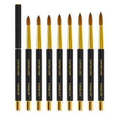 Professional Salon Acrylic Nails Black Gold Metal Handle 100% Kolinsky #8-#22  Acrylic Nail Brush With Rhinestone