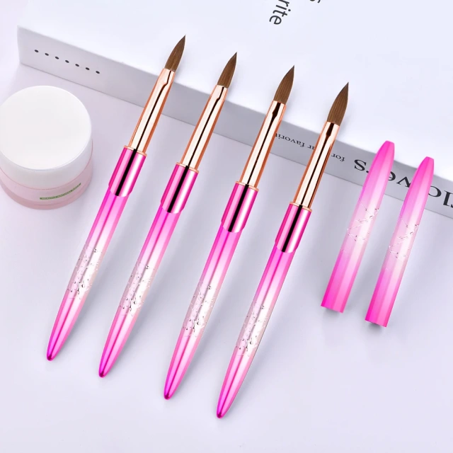 Top Quality 3D Manicure Nail Art Brush Metal Custom Crimped Round 70% Kolinsky Sable Acrylic Nail Brush for Acrylic Nails