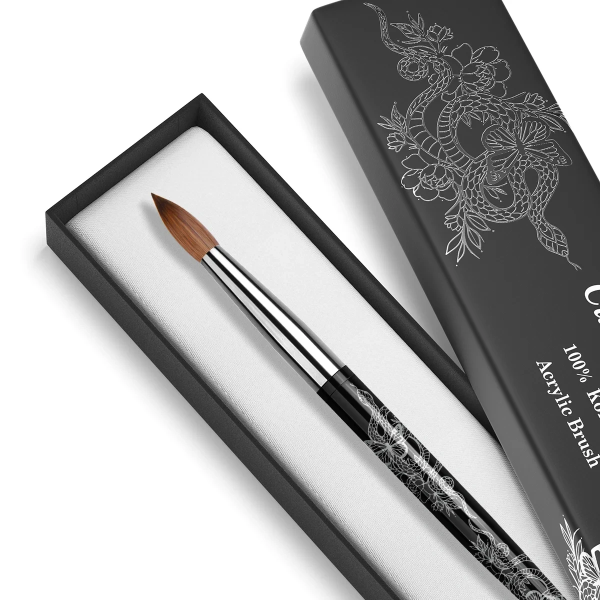 2025 Professional Art Acrylic Nail Brush Custom Snake Black Metal Handle Acrylic Nail Brush 100 % Kolinsky