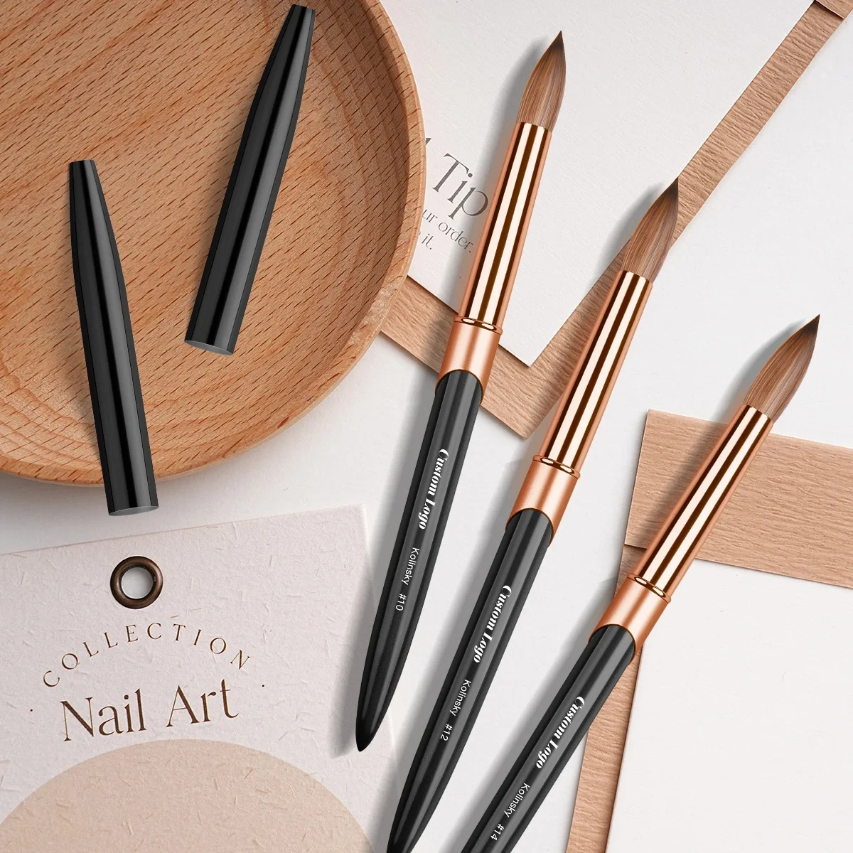 High Quality 100% Kolinsky Hair Black Metal Rose Gold Ferrule Kolinsky Nail Brush Nail Acrylic Brush