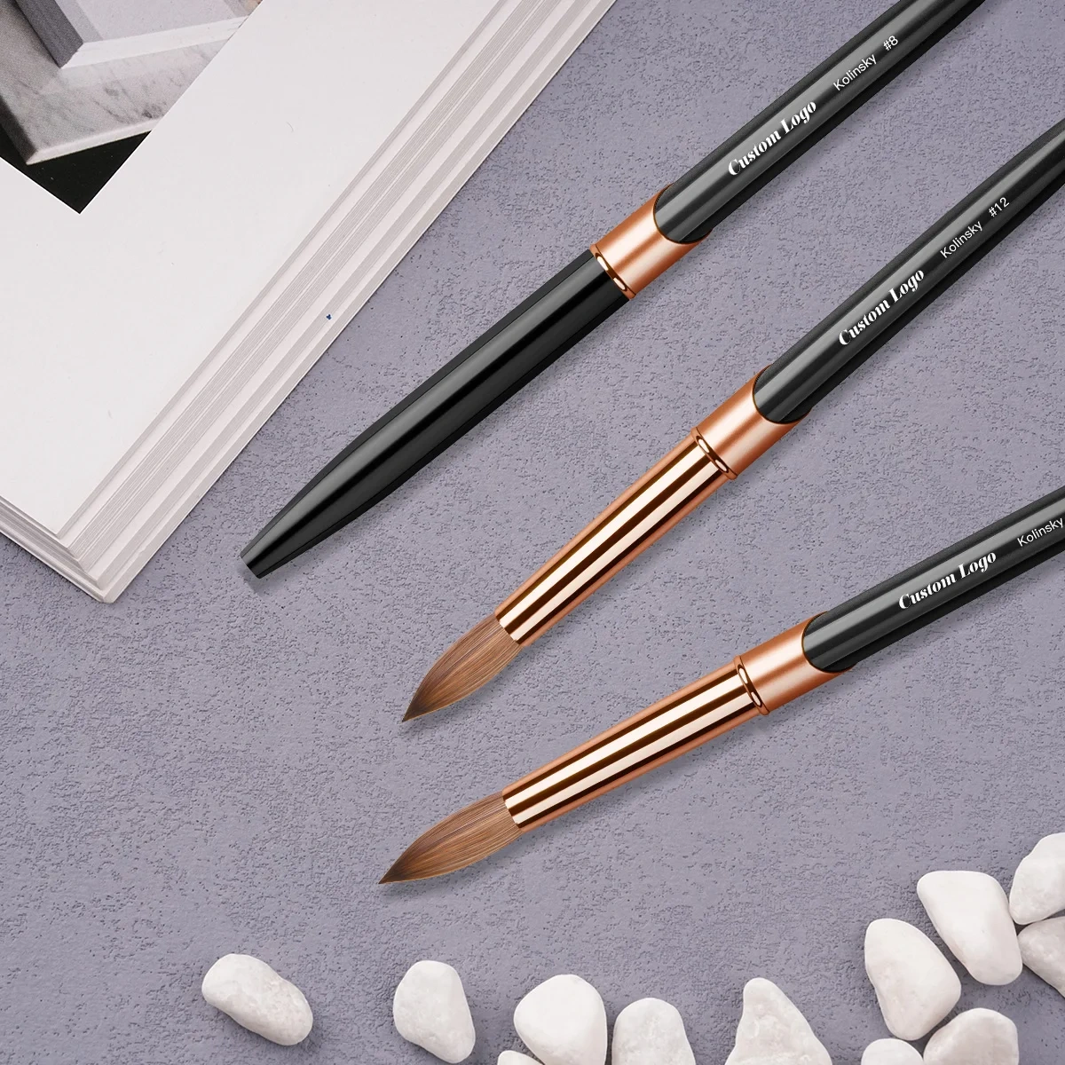 High Quality 100% Kolinsky Hair Black Metal Rose Gold Ferrule Kolinsky Nail Brush Nail Acrylic Brush