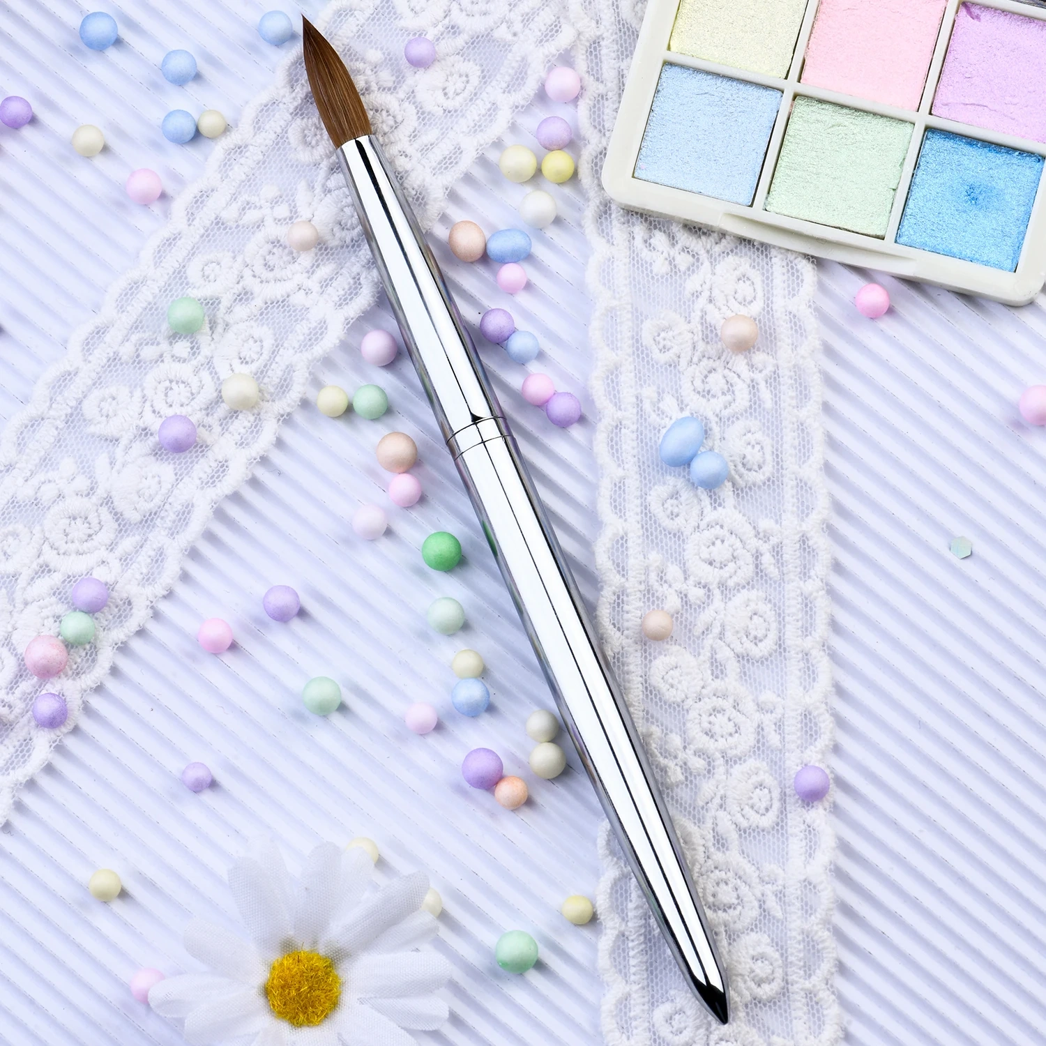 FUUMUUI New Arrival Kolinsky Nail Brushes Wholesale Silver Metal Handle Private Label Acrylic Brush for Nails Kolinsky Hair