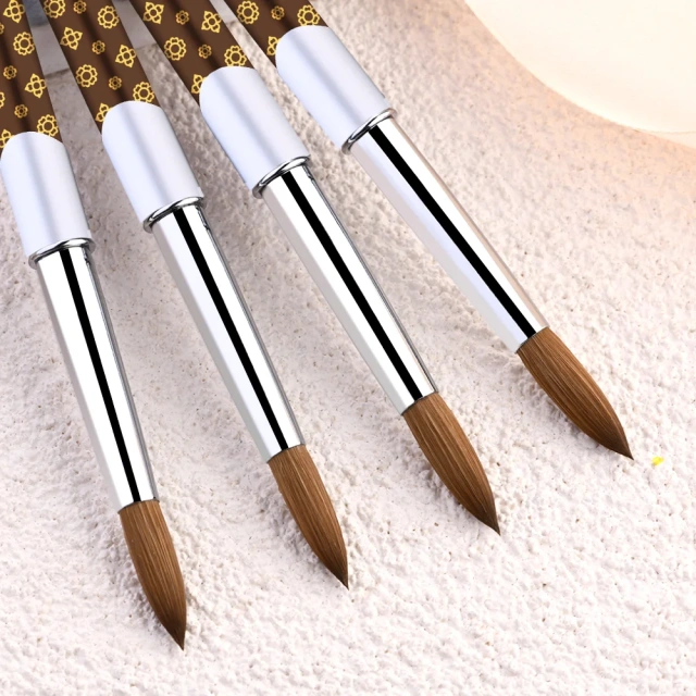 Latest Fashion Nail Brushes Wholesale Metal Handle Crimped Round Number 8 10 12 14 16 18 Acrylic Brush Kolinsky High Quality