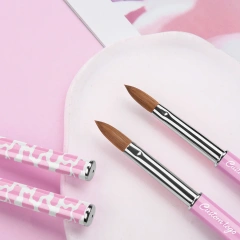 Popular Pure Sable Hair Custom Pink Cow Screen Printing Handmade Acrylic Nail Brush 100% Kolinsky