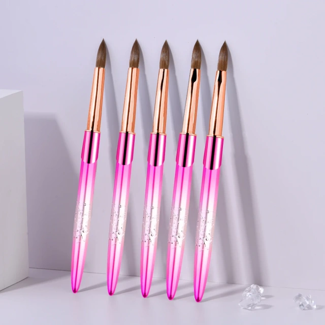 Top Quality 3D Manicure Nail Art Brush Metal Custom Crimped Round 70% Kolinsky Sable Acrylic Nail Brush for Acrylic Nails
