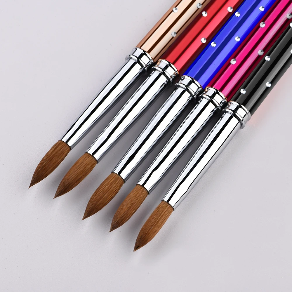 High Quality Acrylic Nail Brush Custom Rhinestone Metal Handle Pure Kolinsky Acrylic Nail Brush