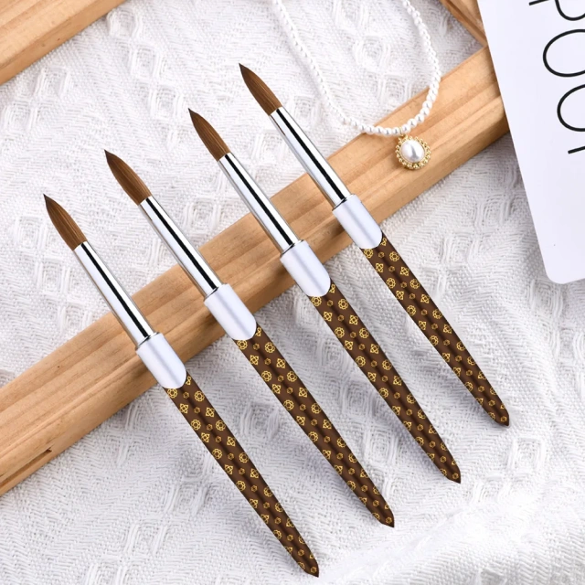 Latest Fashion Nail Brushes Wholesale Metal Handle Crimped Round Number 8 10 12 14 16 18 Acrylic Brush Kolinsky High Quality