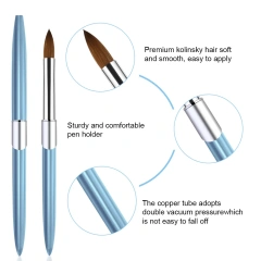 USA Top Quality Acrylic Brush Metal Kolinsky Box Blue Color Private Logo Original Kolinsky Nail Brush for Nails 10