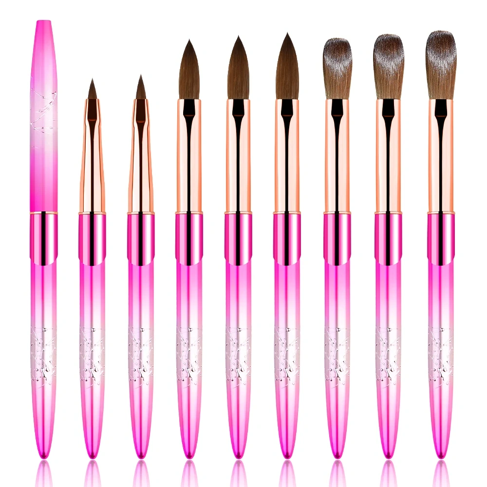 Top Quality 3D Manicure Nail Art Brush Metal Custom Crimped Round 70% Kolinsky Sable Acrylic Nail Brush for Acrylic Nails
