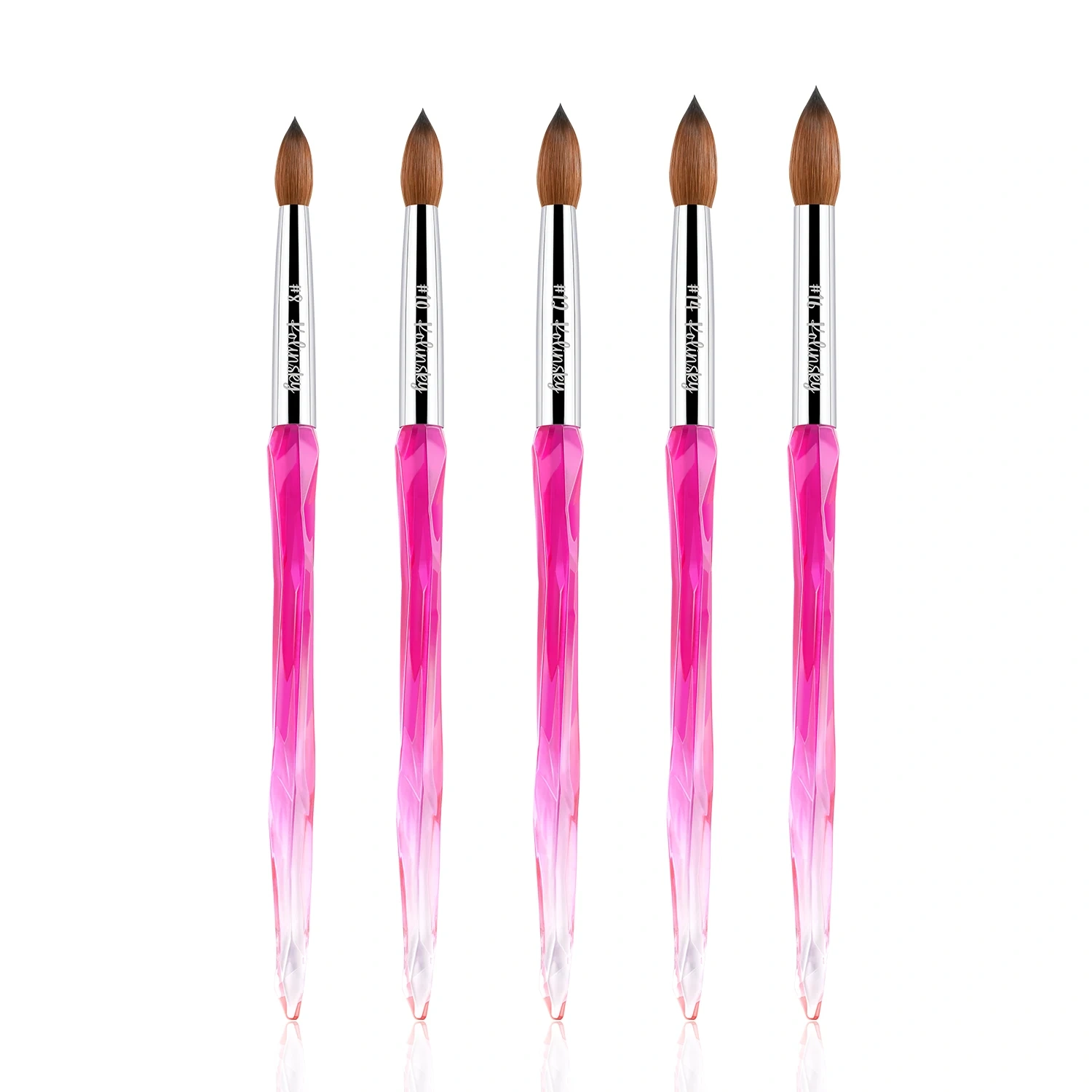 USA #2-18 Kolinsky Professional Pure Acrylic Brushes Pink Crystal Handle Nail Art Crimped Acrylic Brush