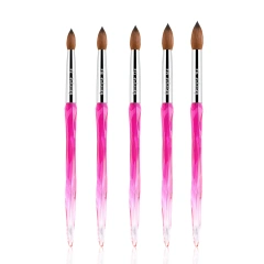 USA #2-18 Kolinsky Professional Pure Acrylic Brushes Pink Crystal Handle Nail Art Crimped Acrylic Brush