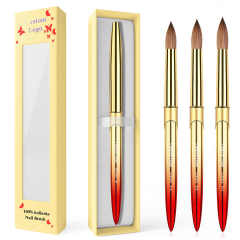 Premium 100% Kolinsky Nails Brush Gold Red Gradient Crimped #8-#22 Custom Logo Nail Acrylic Brush