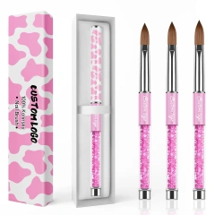 Popular Pure Sable Hair Custom Pink Cow Screen Printing Handmade Acrylic Nail Brush 100% Kolinsky
