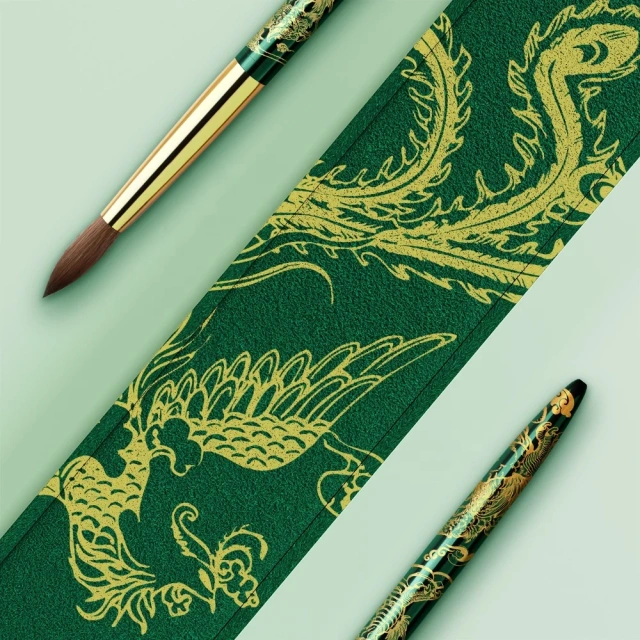 Standard USA Size Top Quality Hot Selling Green Dragon Metal Style 100% Kolinsky Nail Brushes Packaging Box for Acrylic #16